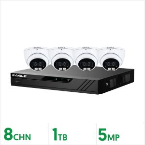 Eagle CCTV Kit - 8 Channel 1TB DVR with 4 x 5MP Full-Colour Turret (White), CVPLUS-8-4DOME-1TB-W