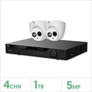 Eagle AHD CCTV Kit - 4 Channel 1TB Recorder with 2x 5MP Fixed Turret Cameras (White), E-KIT-4-2TUR-5MP-1TB
