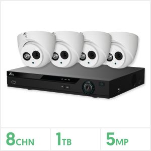 Eagle AHD CCTV Kit - 8 Channel 1TB Recorder with 4x 5MP Fixed Turret Cameras (White), E-KIT-8-4TUR-5MP-1TB