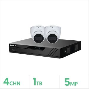 Eagle Kit - 4K 4 Channel NVR 1TB with 2 x 5MP Fixed Turret Cameras (White), EAG-NVRKIT5-2DOME-W