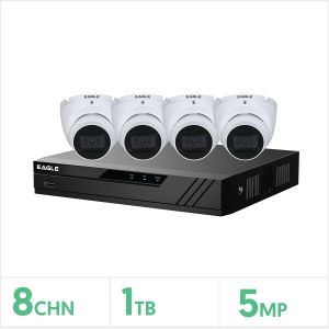 Eagle Kit - 4K 8 Channel NVR 1TB with 4 x 5MP Fixed Turret Cameras (White), EAG-NVRKIT5-4DOME-1W