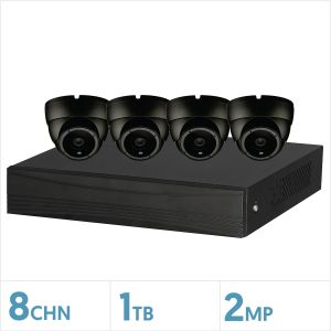 Bundle- 4 x 2MP Fixed Lens Turret Camera with 24pcs IR (Black) with 1 x 8 Channel 2MP DVR with 1TB Storage, KIT-4CHPROMO-4CAM-1TB-B