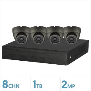 Bundle- 4 x 2MP Fixed Lens Turret Camera with 24pcs IR (Grey) with 1 x 8 Channel 2MP DVR with 1TB Storage, KIT-4CHPROMO-4CAM-1TB-G