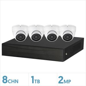 Bundle- 4 x 2MP Fixed Lens Turret Camera with 24pcs IR (White) with 1 x 8 Channel 2MP DVR with 1TB Storage, KIT-4CHPROMO-4CAM-1TB-W