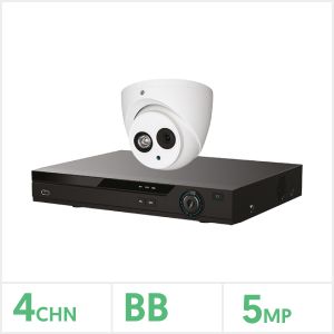 DVR Kit- 4 Channel BB Recorder with 1 x 5MP Fixed Turret Camera (White), POC-4CH-1CAM