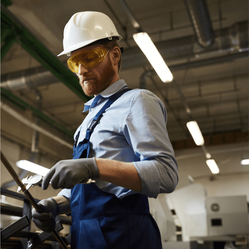 LED Lighting worker in warehouse